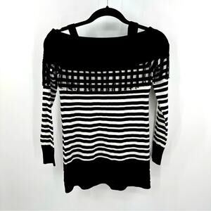 WHBM Petite cold shoulder stripe fringe tunic sweater Size XS petite